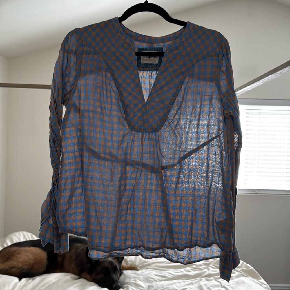 Anthropologie Holding Horses Checkered Blouse Size 10